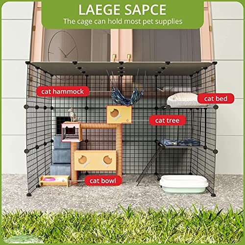 Eiiel OutdoorCat Cages Enclosure with Super Large Enter Door, 55.1Lx41.3Wx41.3H Cat House Balcony Playpen Platforms
