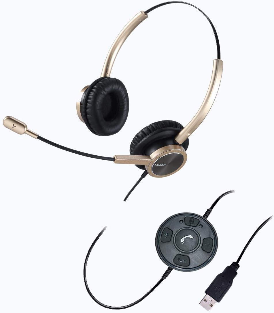 USB Headset with Noise Cancelling Microphone, Mono PC Headset with Call Reminding&Busy Light Indicator for Home Office Business Softphone Skype Chat