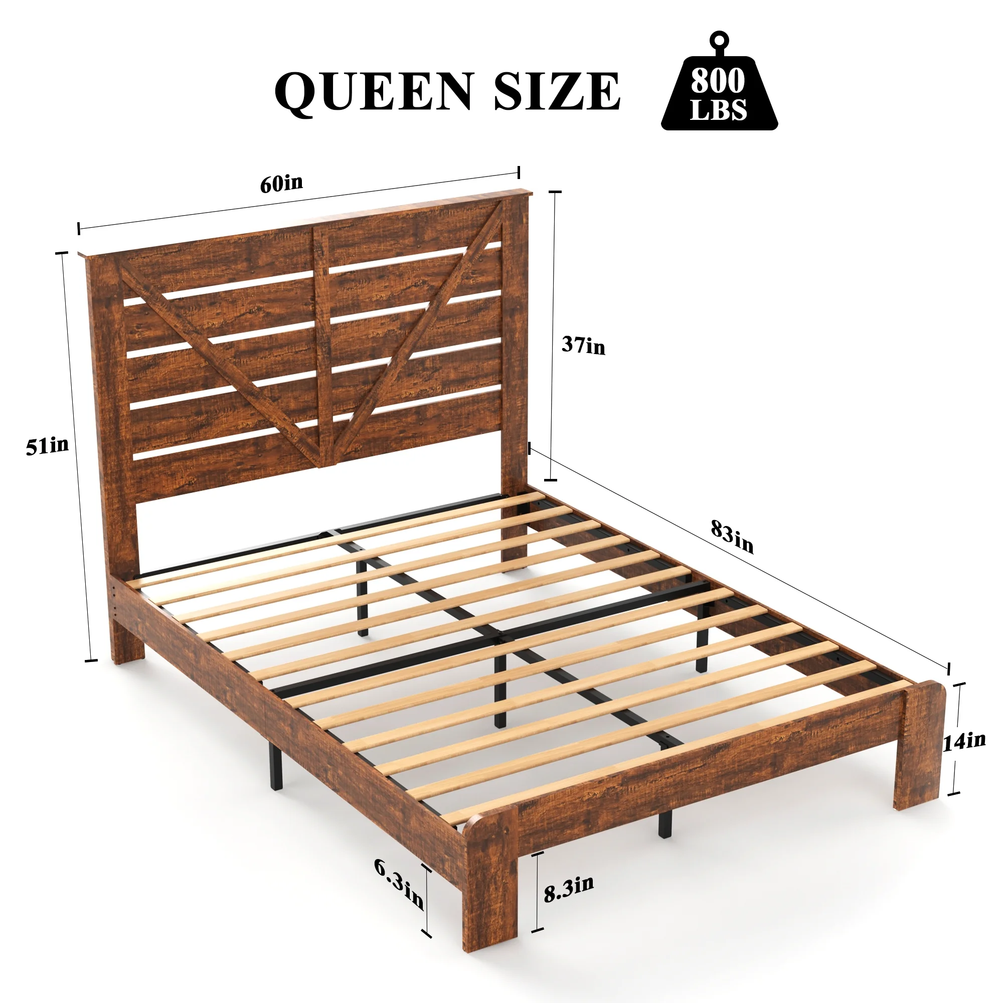 CoSoTower Queen Bed Frame Headboard , Wood Platform Bed Frame , Noise Free,No Box Spring Needed and Easy Assembly Tool,Large Under Bed Storage