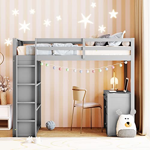 Harper & Bright Designs Full Size Loft Bed with Wardrobe and Desk, Solid Wood Loft Bed Frame with Storage, for Kids Teens Adults (Full Size, White)