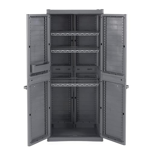 Gracious Living MaxIt Heavy Duty Premium Base Cabinet with 2 Adjustable Metal Shelves for Garage, Basement, or Utility Room Storage