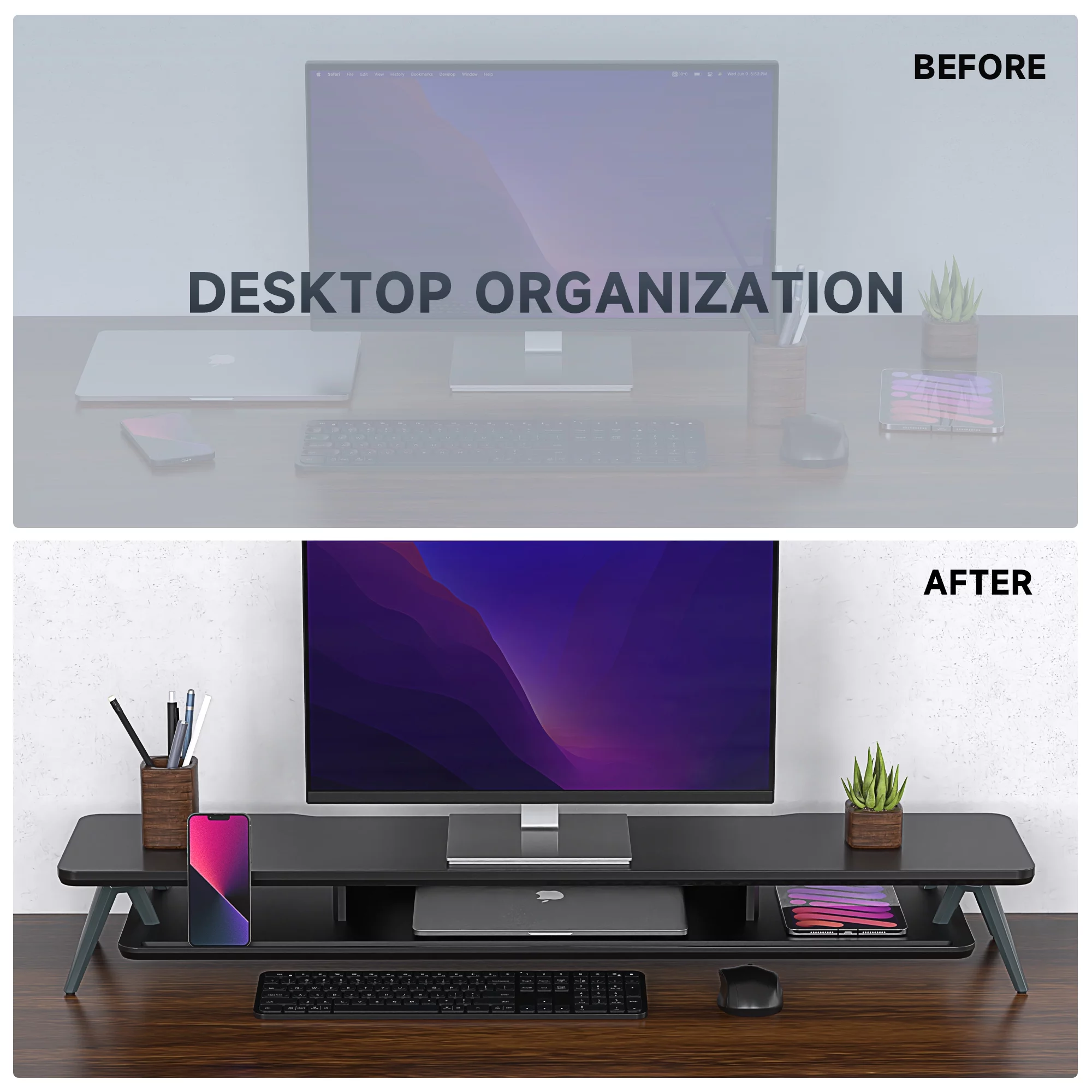 Fenge Dual Monitor Stand Riser for 2 Monitors, 42.5 Inch Desk Shelf with Storage Organizer - Radiant Selections