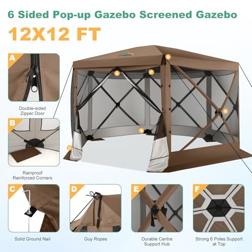 COBIZI 12x12ft Pop up Gazebo Screen Tent Screen House for Camping, Camping Outdoor Screened Gazebo, Canopy Tent