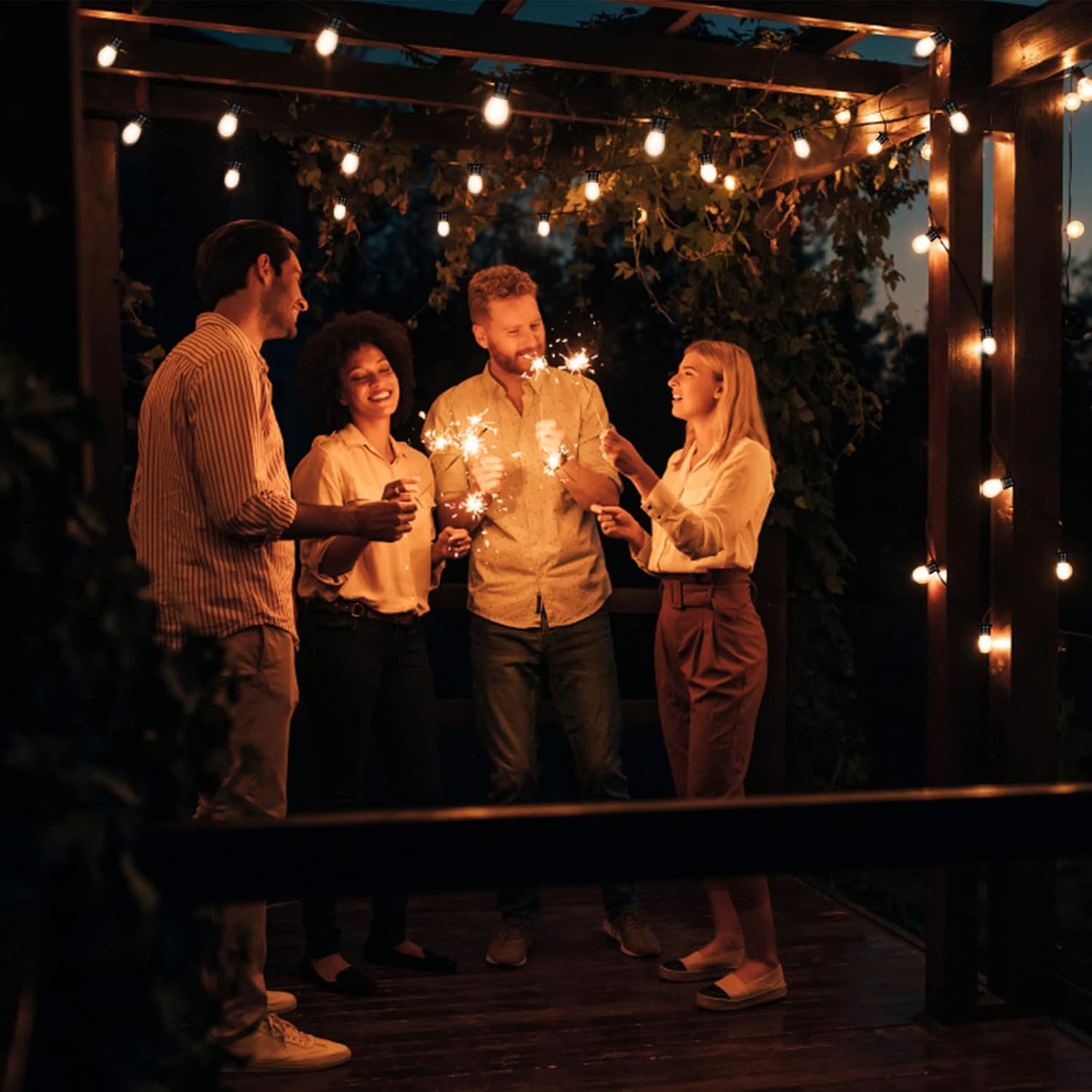 Outdoor String Lights LED100FT Waterproof IP65 Connectable Dimmable Patio Lights for Bistro Cafe Porch Party