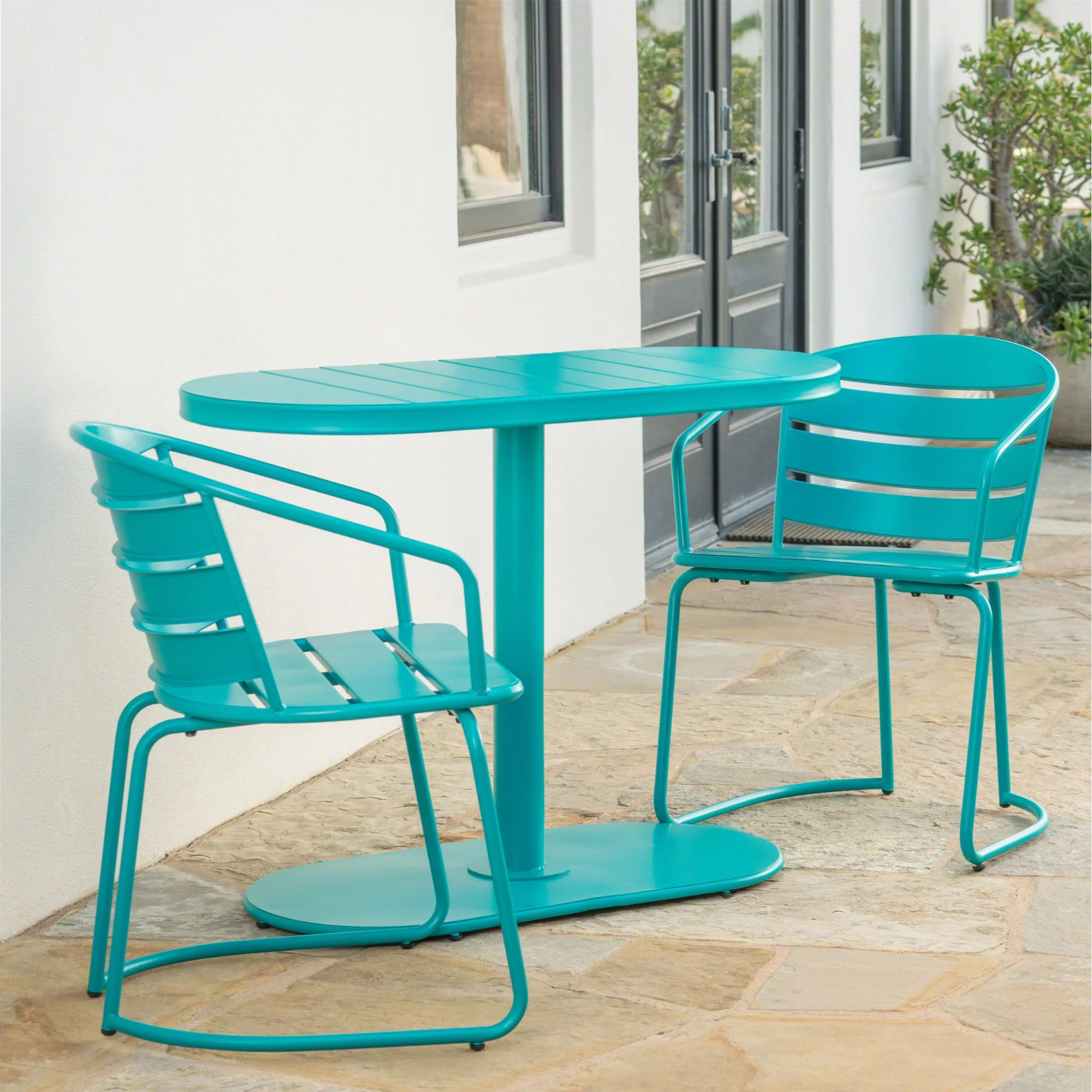 3-Piece Matte Teal Blue Handcrafted Outdoor Furniture Patio Bistro Set - Curated Treasures Market