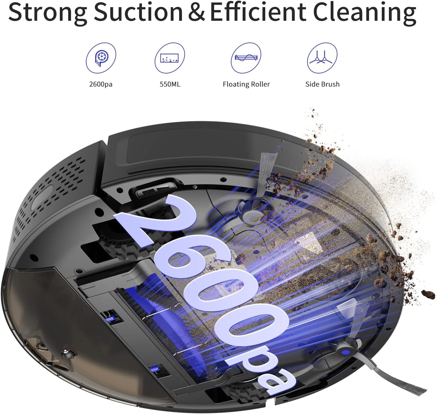 SYSPERL V40P Robot Vacuum,2600Pa Strong Suction,Quiet,Self-Charging Robot Vacuum Cleaner Works with Wi-Fi Alexa/APP/Remote