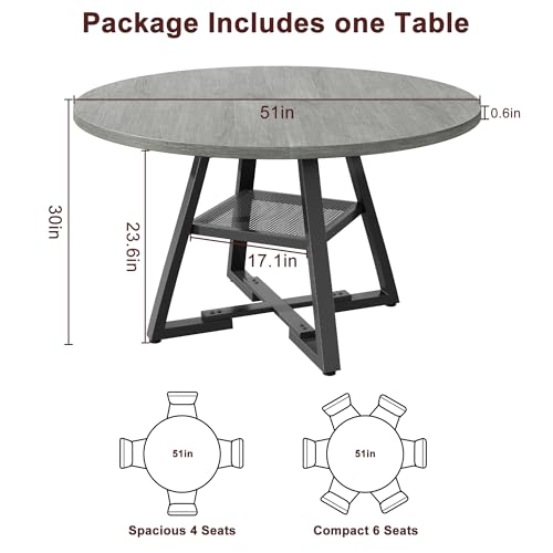 Round Dining Table for 4,Kitchen Dining Room Circle Dinner Pedestal Table,Space Saving Wood Kitchen & Dining Room Furniture (Vintage, 47In)