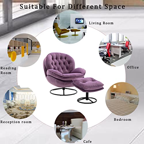Baysitone Velvet Swivel Accent Chair with Ottoman Set, Modern Lounge Chair with Footrest, Comfy Armchair with 360 Degree Swiveling for Living Room
