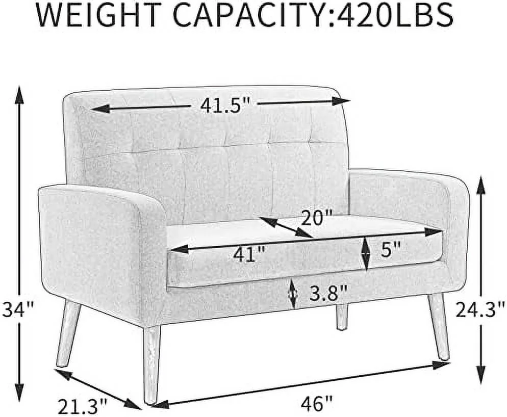 HOOMHIBIU 50'' Modern Fabric Loveseat Sofa Office Couch for Small Space  Living Room Soft Futon Small Couch for Bedroom (Grey) (M-6655)