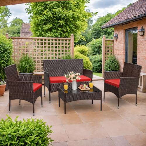 Homall 4 Pieces Outdoor Patio Furniture Sets Rattan Chair Wicker Set