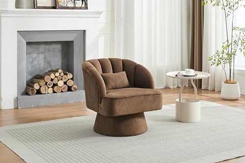 GarveeHome Modern Swivel Barrel Accent Chair, 360° Teddy Fabric Upholstered Armchair with Striped Backrest & Plush Padding