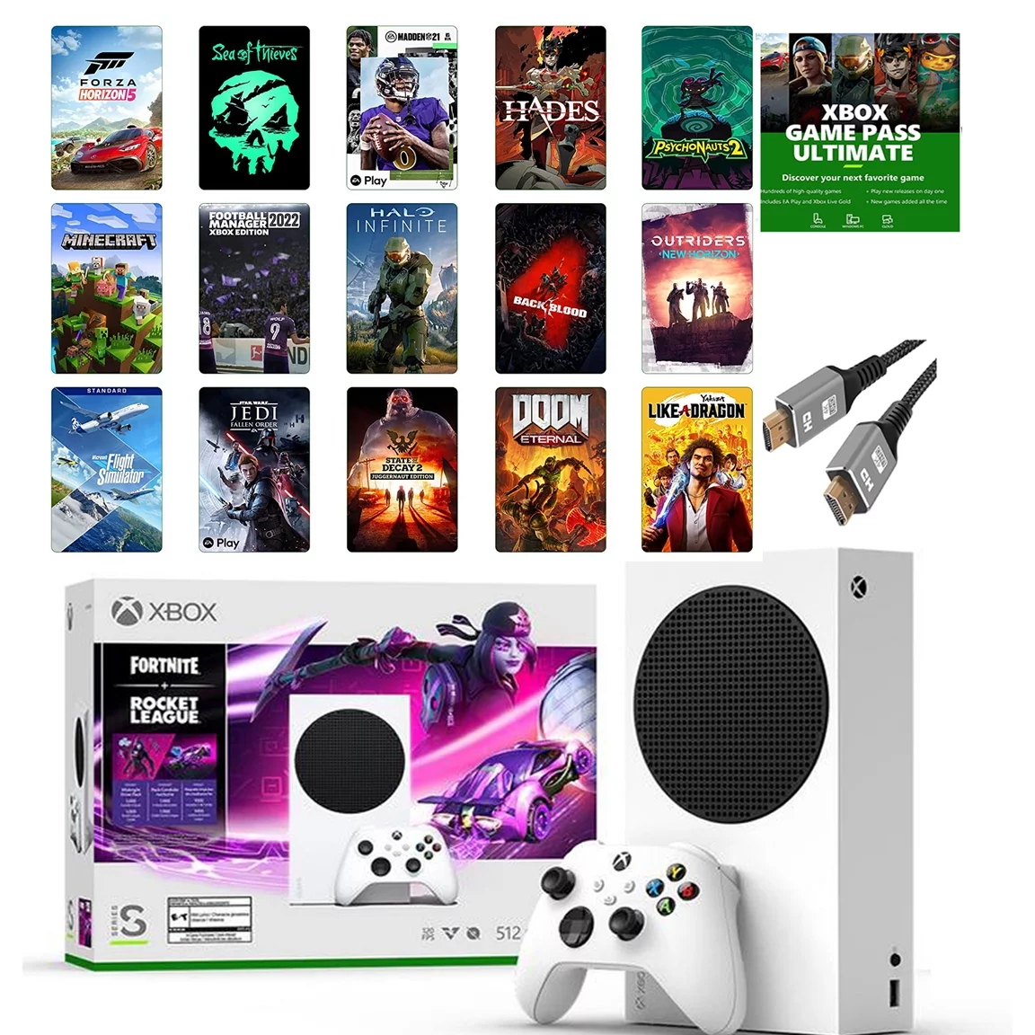 2023 Newest Edition Microsoft Xbox-Series-S 512GB SSD– Fortnite & Rocket League Bundle with Xbox Game Pass Ultimate: 1 Month and ETECHG High Speed