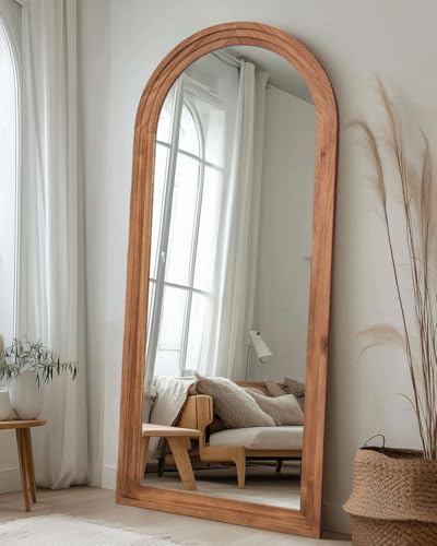 Full Length Mirror, 71"×32" Wooden Mirror Full Length with Stand Wood Floor Mirror, Oversized Stand Up Mirrors Large Wall Mirrors