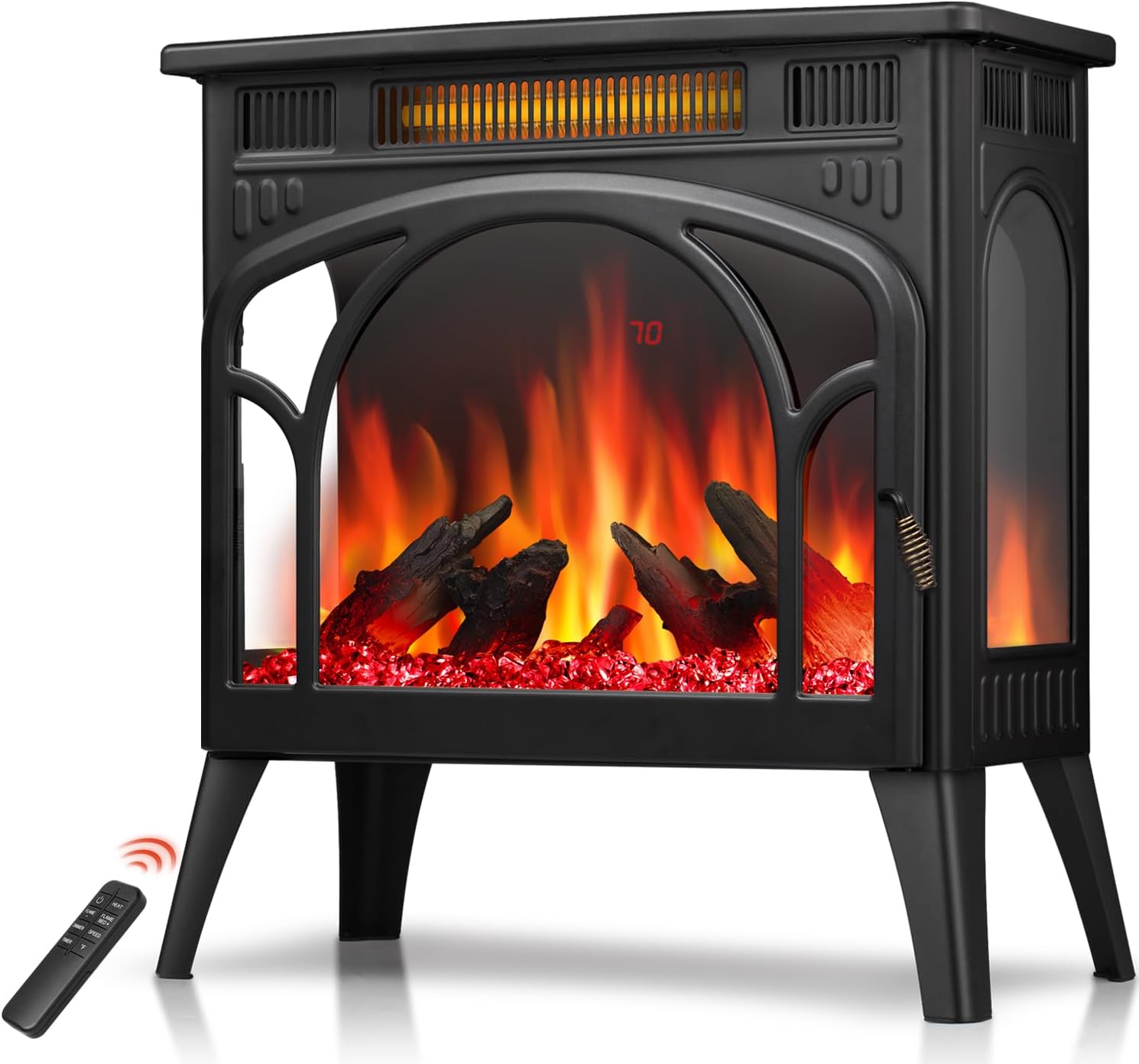 R.W.FLAME Electric Fireplace Heater 12 Flame Color, 25" Freestanding Fireplace Infrared Stove 1000W/1500W, 3D Realistic Flame Effects