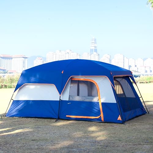 KTT Extra Large Tent 10-12-14 Person(Style-B),Family Cabin Tents,2 Rooms,3 Doors and 3 Windows with Mesh,Straight Wall,Waterproof,Double Layer