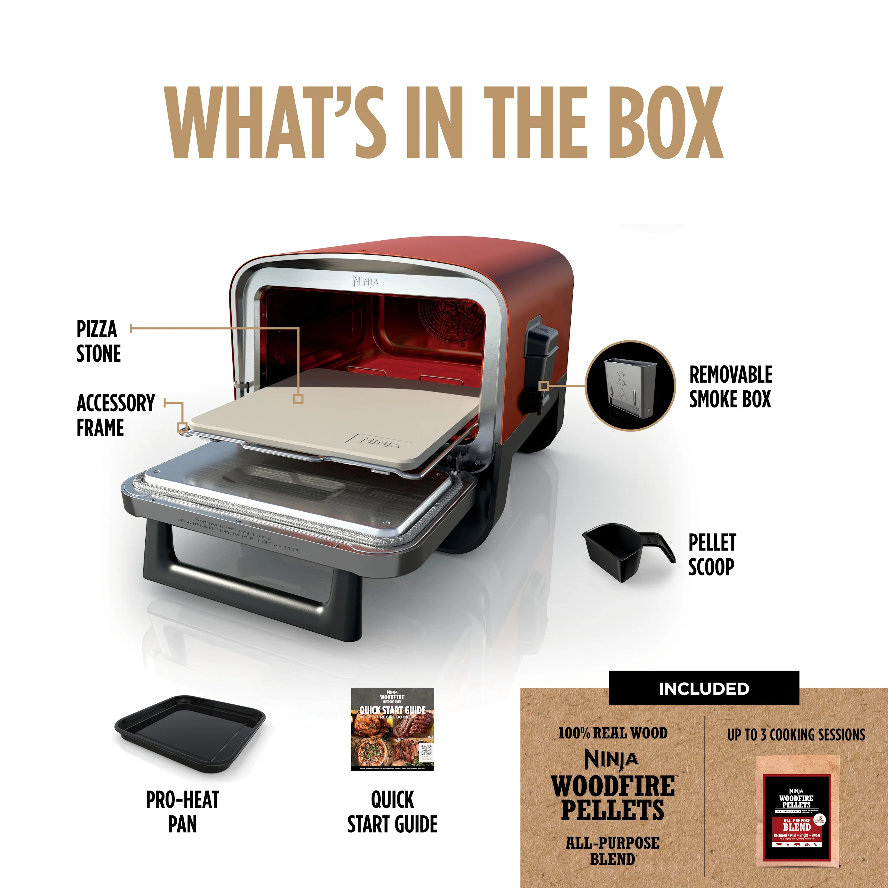 Ninja Woodfire Pizza Oven, 5-in-1 outdoor oven, 5 Pizza Settings, Ninja Woodfire Technology, up to 700°F heat, BBQ smoker, Electric