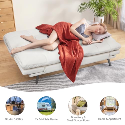 71" Convertible Futon Sofa,Faux Leather Futon Couch Bed,Sleeper Sofa Bed,Memory Foam Modern Folding Small Loveseat for Living Room,Office,Apartment