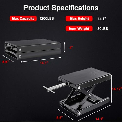 1200 LBS Motorcycle Jack with Dolly, Motorcycle Lift Stand for Dirt Bike ATV