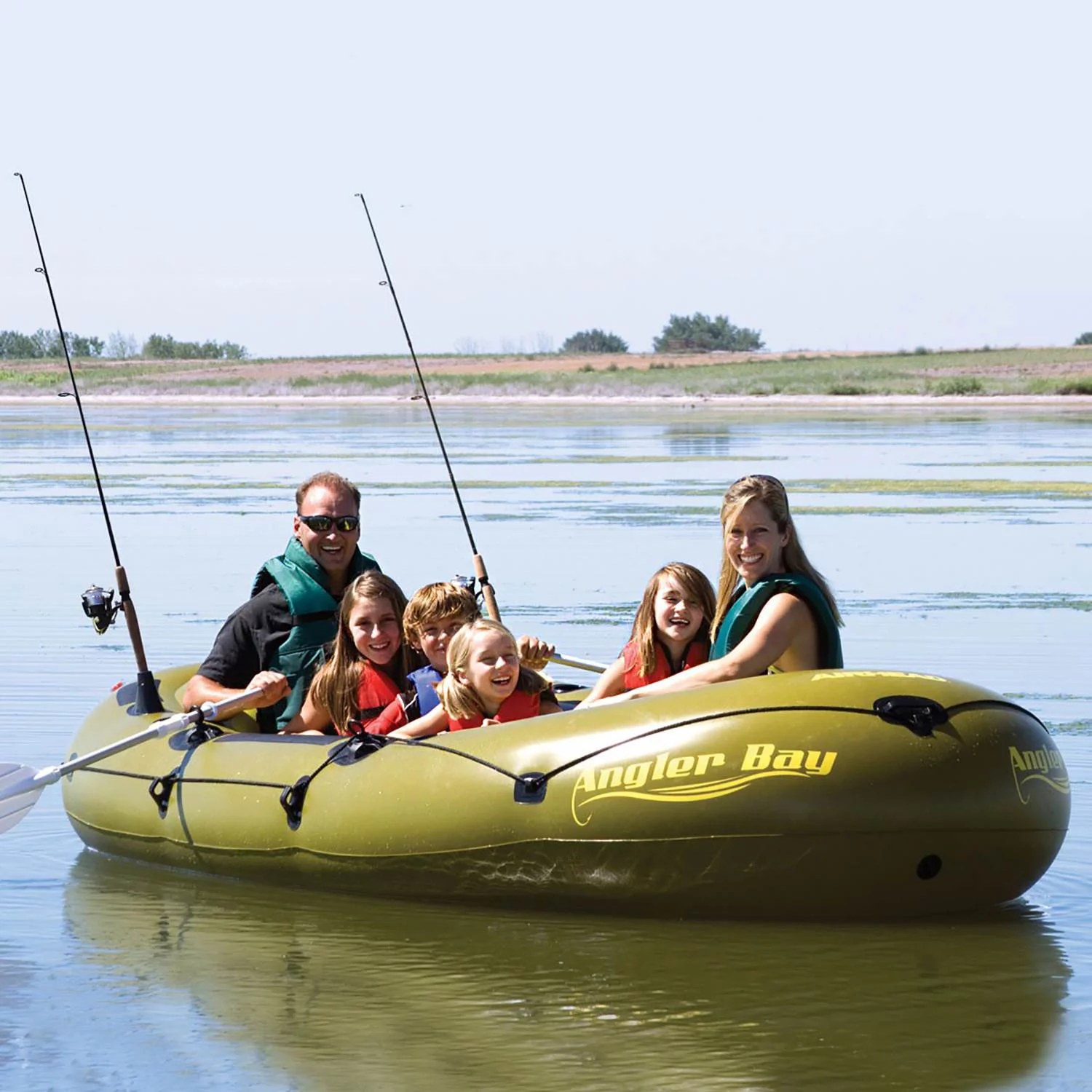 Airhead Angler Bay 6 Person Inflatable Fishing Boat Raft Float, Green