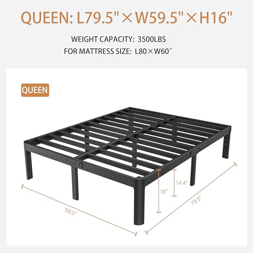 Full Size Bed Frame No Box Spring Needed, 14 Inch Metal Full Bed Frame, DIY Headboard Holes, Heavy Duty Steel Support 3500 LBS, Noiseless