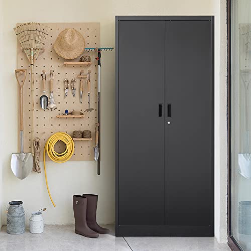 Metal Storage Cabinet, 72" H x 36" W x 18" D Locking Cabinet with Adjustable Shelves, Steel Storage Cabinets for Garage, Home, Office, Pantry (White)