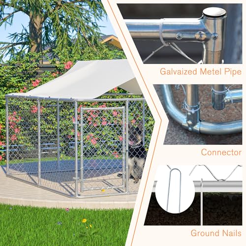 Large Outdoor Dog Kennel, Heavy Duty Galvanized Steel Dog Enclosure, Chicken Coop with Waterproof UV-Resistant Cover