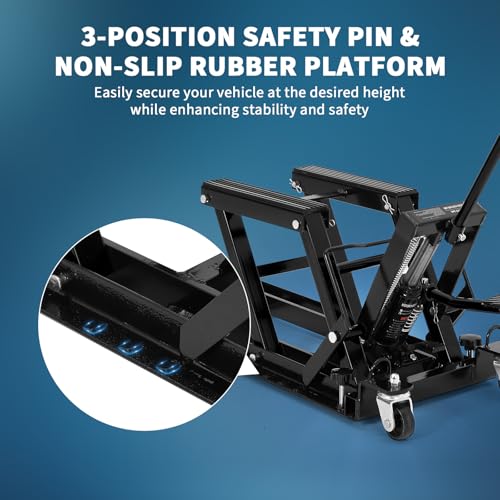 Hydraulic Motorcycle Lift Jack 1500Lb Capacity ATV Scissor Jack with 4.7-14.57in Height Adjustment, Non-Slip Platform & 360° Swivel Casters