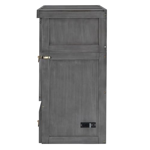 Harper & Bright Designs Full Size Murphy Bed Wall Bed, Solid Pine Murphy Bed Chest Cube Cabinet Bed with USB
