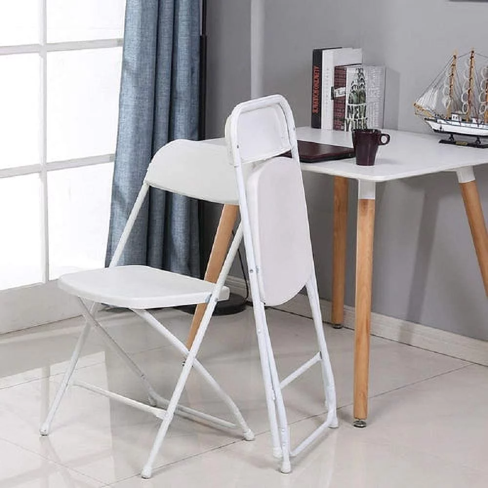 Set of 10 Plastic Folding Chairs Premium Seat Chair for Wedding Banquet Party Event White