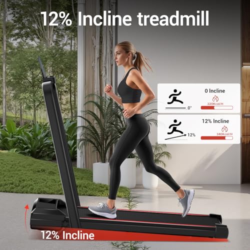 12% Incline Walking Pad Treadmills for Home and Office, 3-in-1 Folding Treadmill, Portable Under Desk Treadmill with 2.5 HP Quiet Brushless