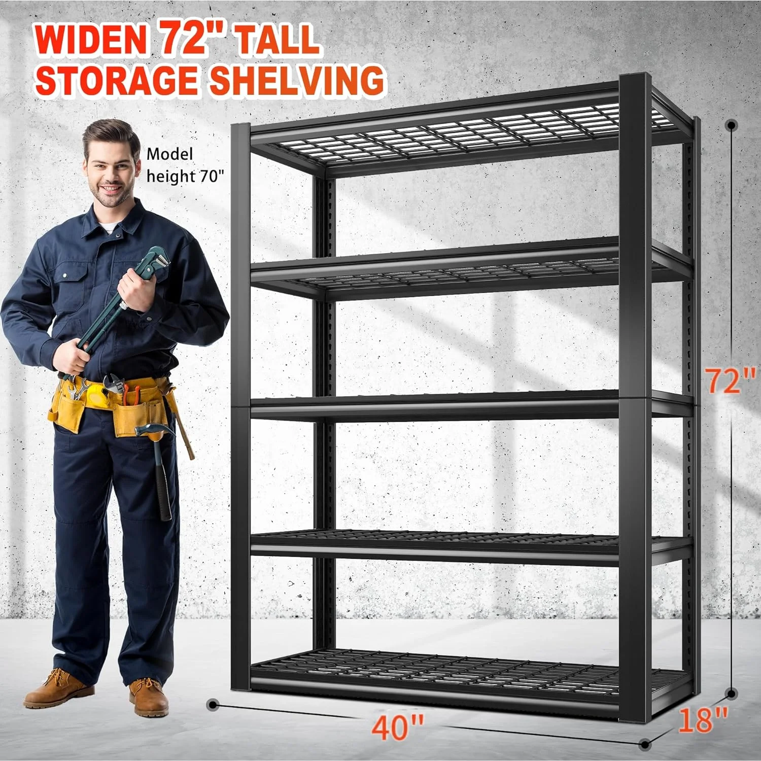 U-ToBe Garage Shelving Heavy Duty Loads 2000LBS 40" W Garage Storage Shelves Heavy Duty Shelving 72"H Adjustable Metal Shelving for Storage Rack 5