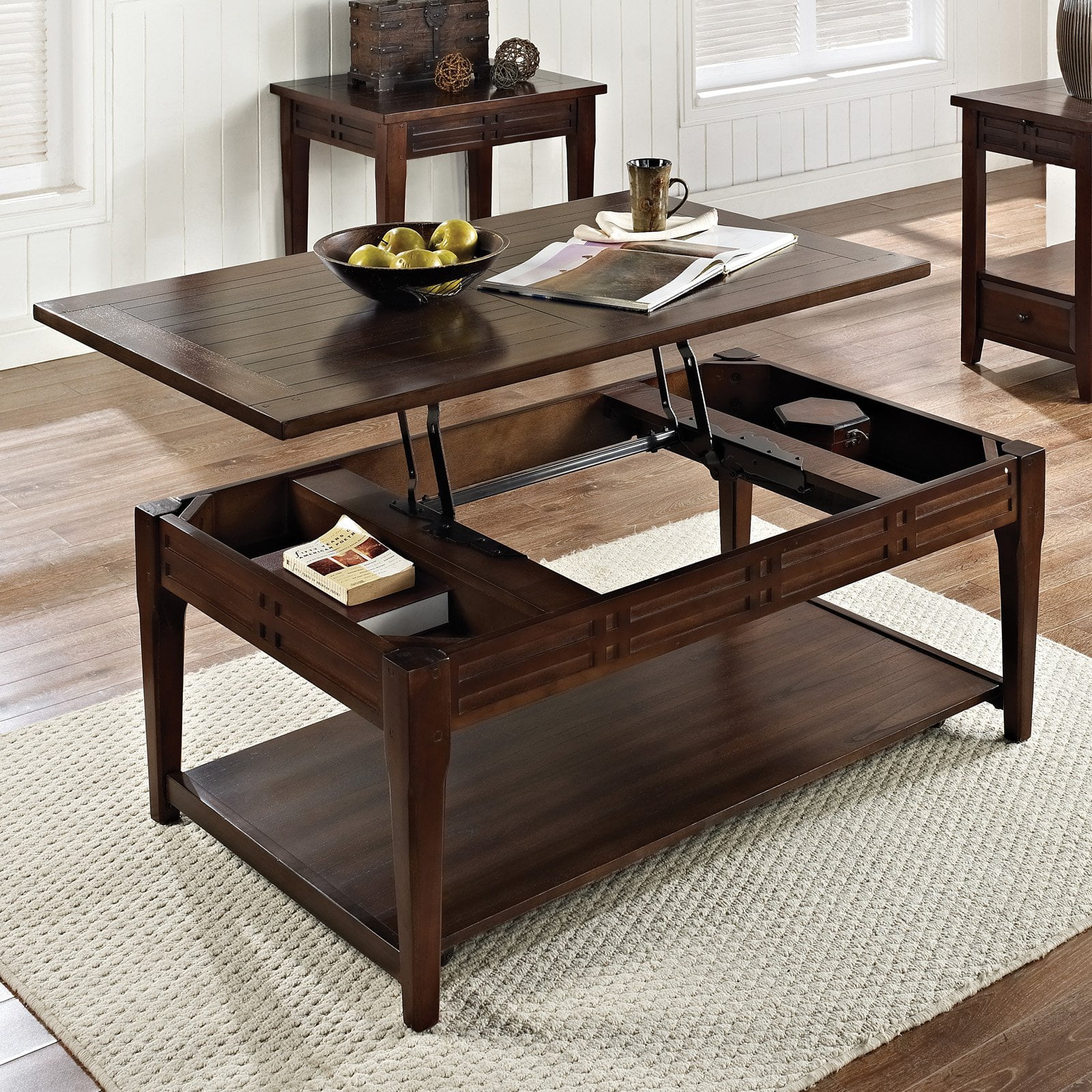 Steve Silver Crestline Indoor Rustic Wood Rectangle Lift Top Coffee Table, Cherry