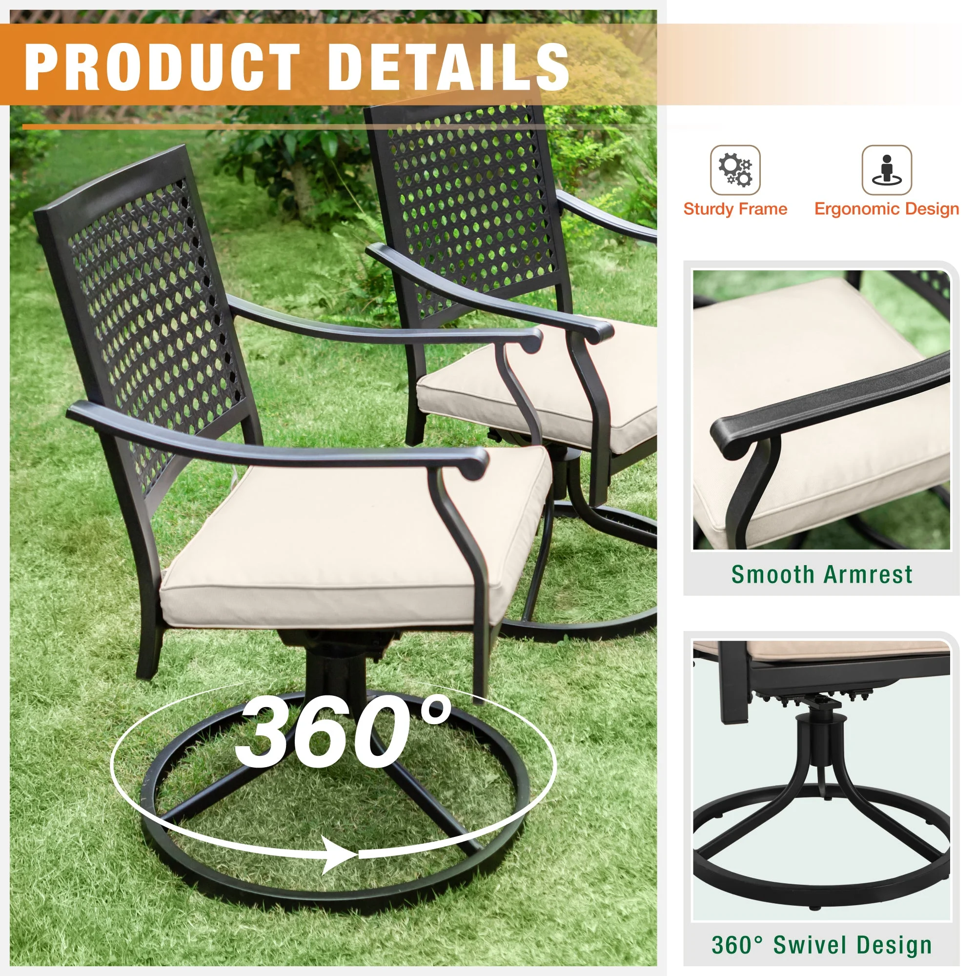 Sophia & William 7 Piece Outdoor Patio Dining Set 6 Cushioned Swivel Chairs and 60" * 38" Teak Wood Table