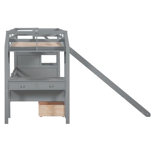 Harper & Bright Designs Bunk Beds Twin Over Full Size, Bunk Bed with Trundle,Storage Shelf and Stairway
