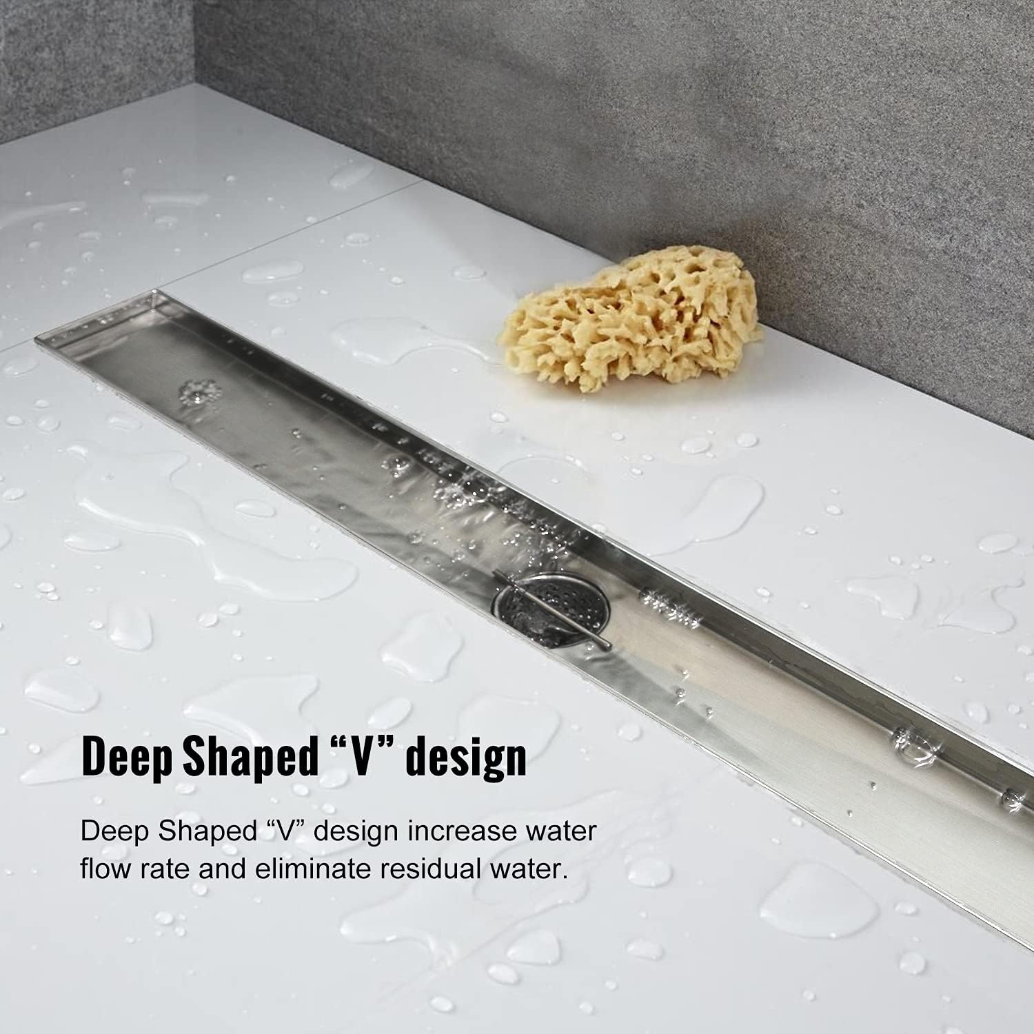 Linear Shower Drain 60 inch with Bar Pattern Grate, Professional Brushed 304 Stainless Steel, High Flow, Hair Catcher Shower Drain&hellip;