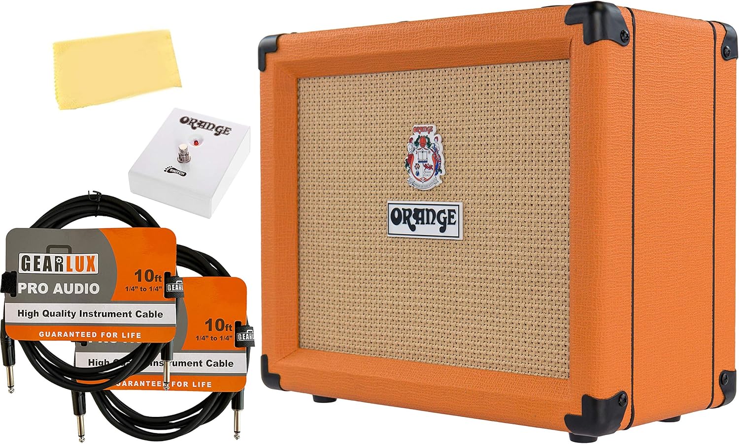 Orange Crush 35RT Guitar Combo Amplifier Bundle with Orange FS-1 Footswitch, Instrument Cables, and Austin Bazaar Polishing Cloth
