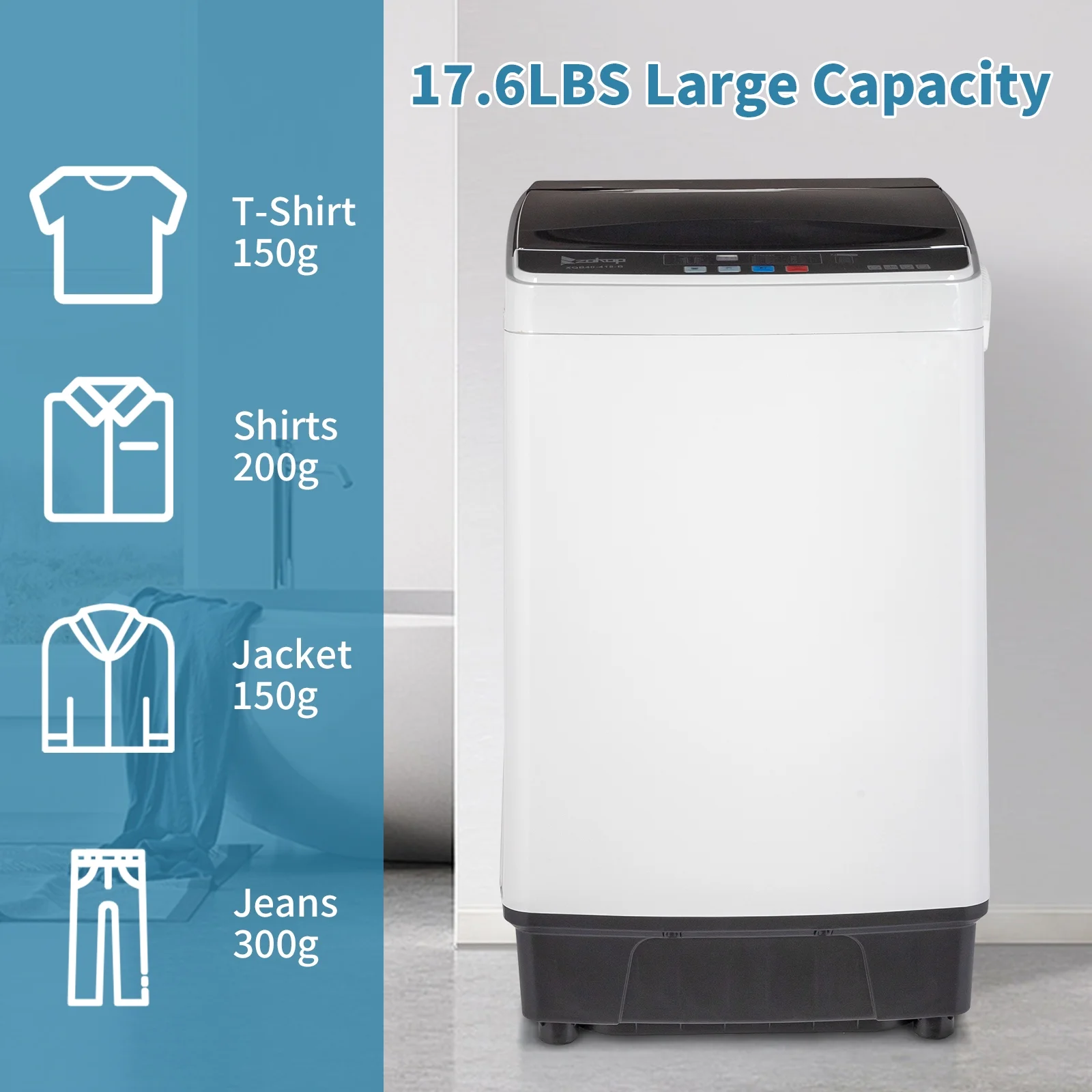 Full-Automatic Washing Machine Top Load Portable Compact Laundry Washer Spin with Drain Pump