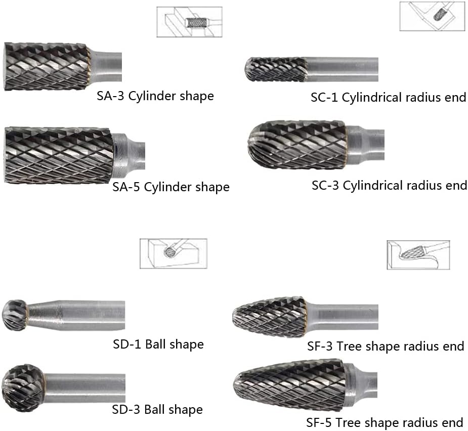 Carbide Burr Set 8pcs JESTUOUS 1/4 Inch Shank Diameter Double Cut Rotary Files Metal Grinding Polishing Carving Tool Drill Bits for Die Grinder Kits
