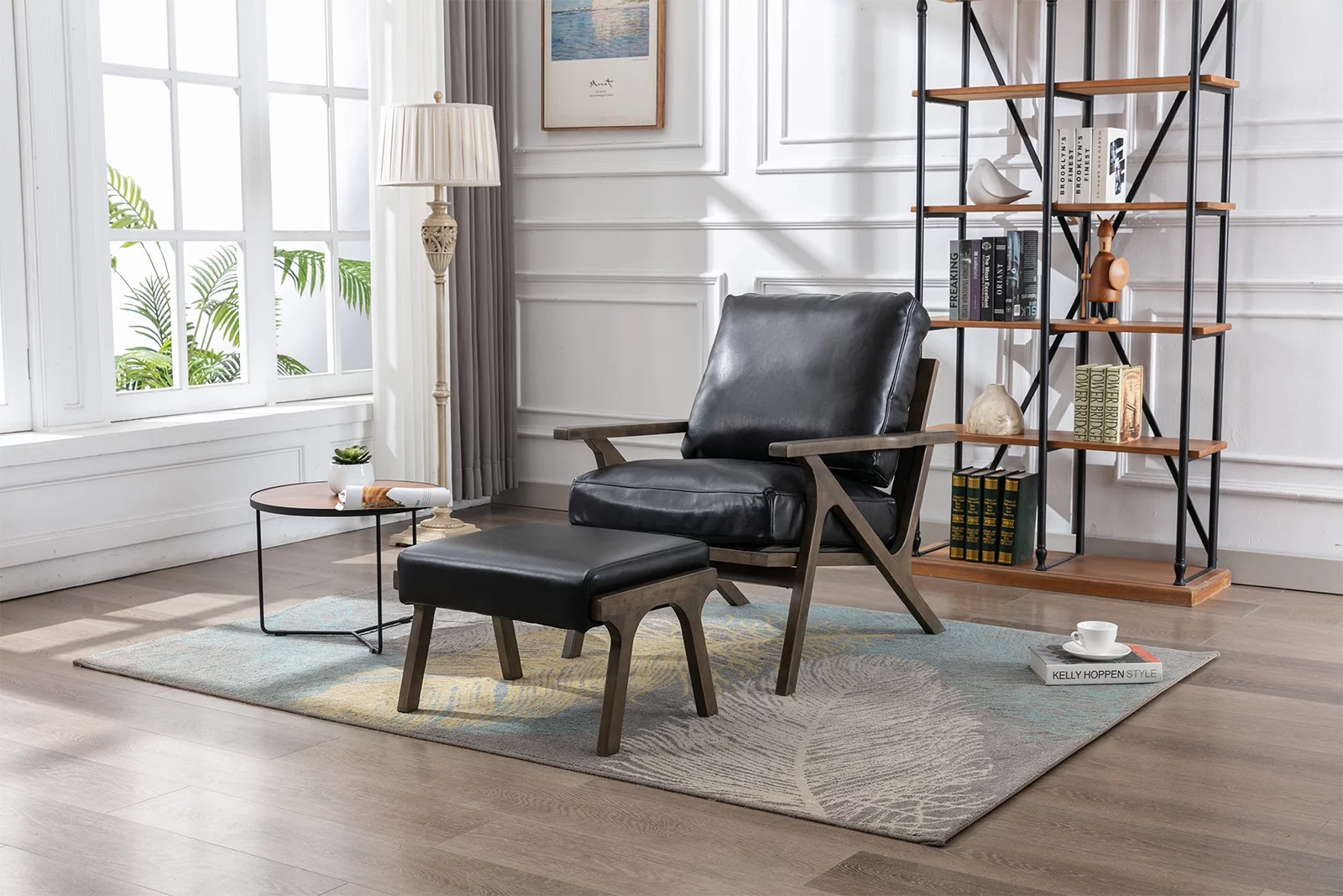 Guyou Mid Century Accent Chair and Ottoman Set