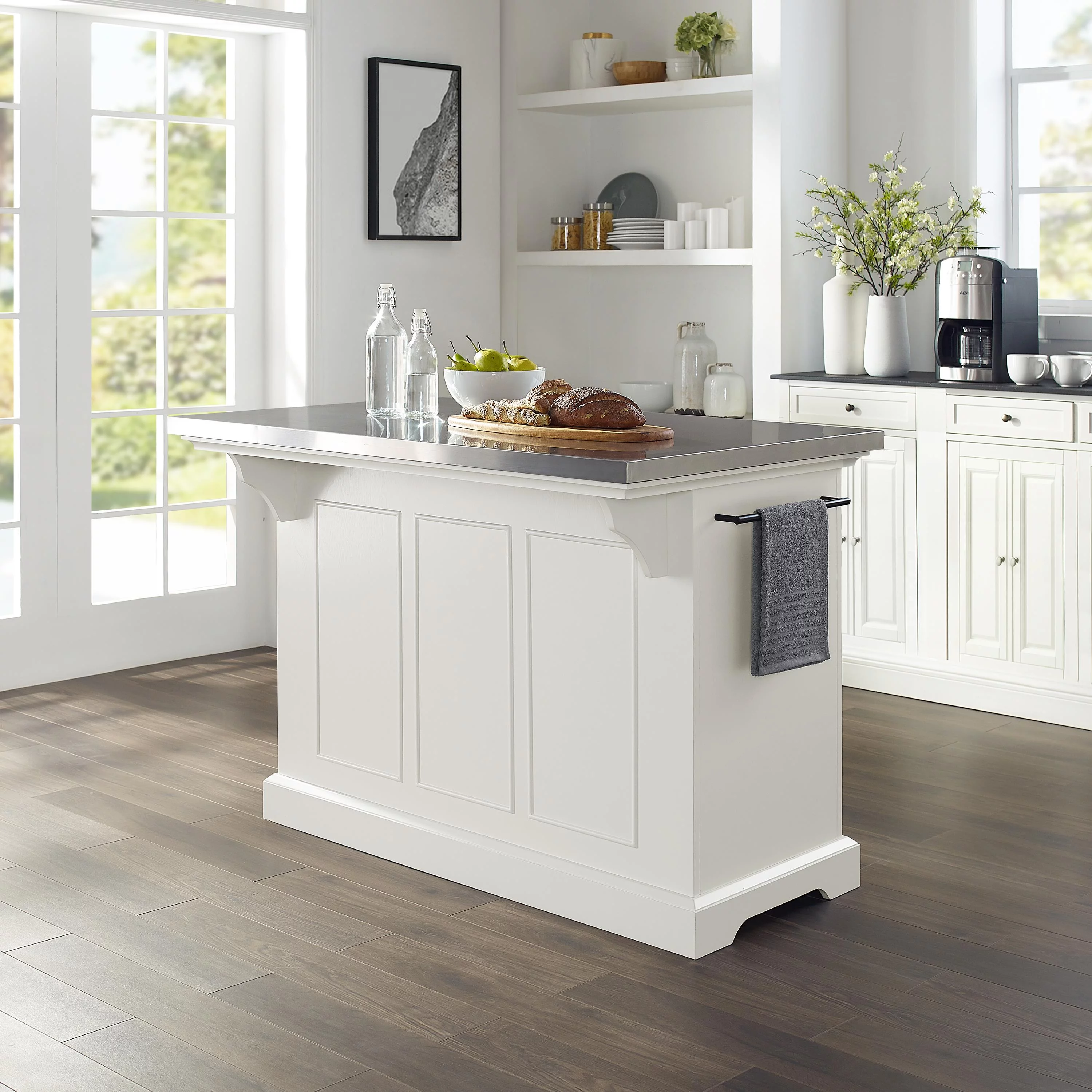 Crosley Furniture Julia Stainless Steel Metal Top Kitchen Island in White
