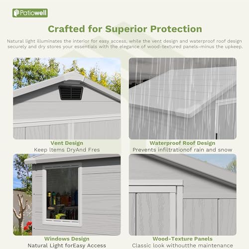 Patiowell 6 x 4 FT Plastic Outdoor Storage Shed with Floor, Resin Outside Tool Shed with Window and Lockable Door for Garden, Backyard