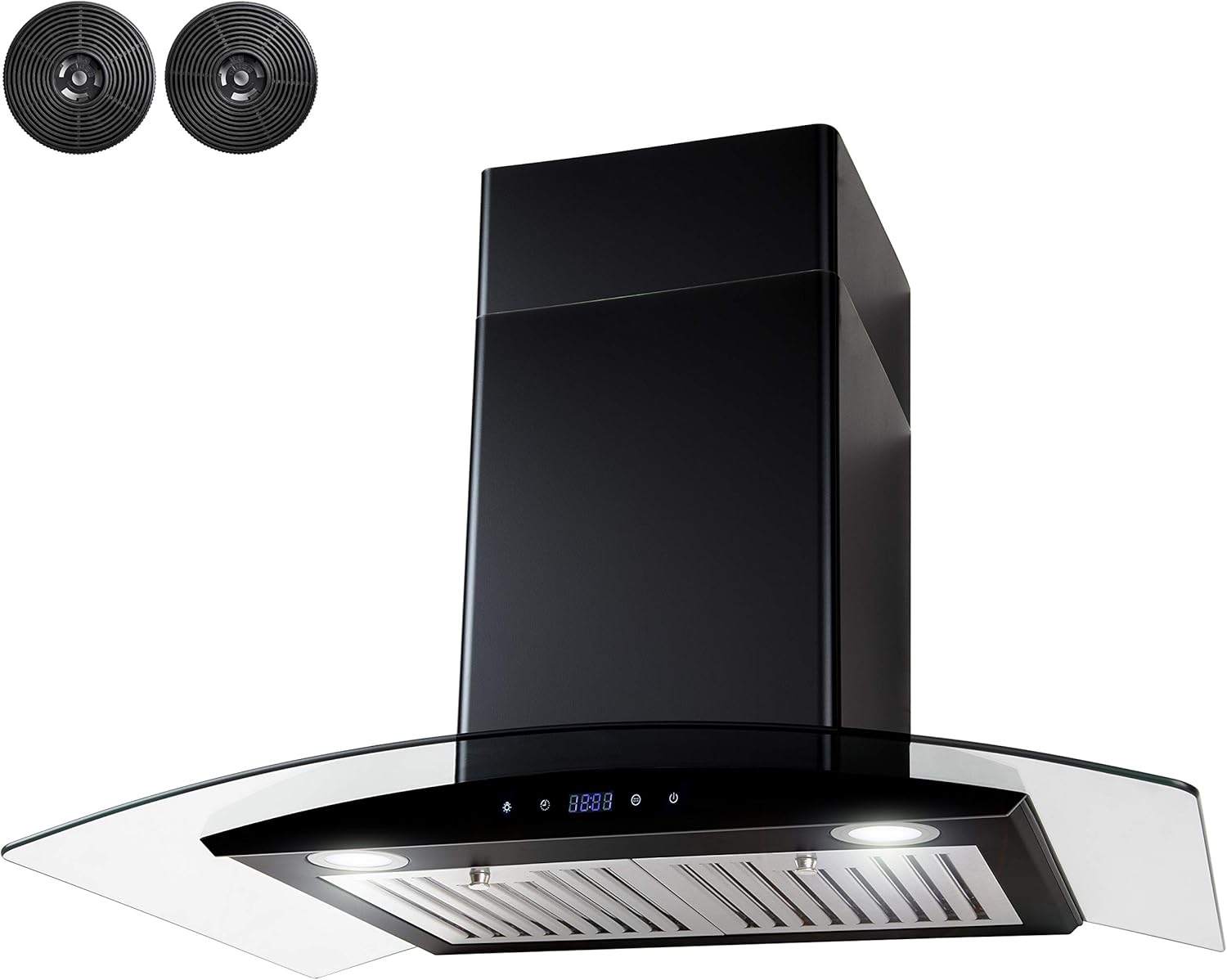 AKDY 217 CFM Convertible Wall Mount Range Hood with Tempered Glass and Carbon Filters in Black Painted Stainless Steel (30 in)