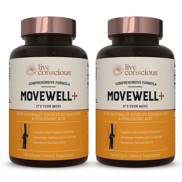 Live Conscious MoveWell Plus Krill Oil Joint Health, 353 mg, 60 softgels - Kansas Nuitrition - HNZSDS