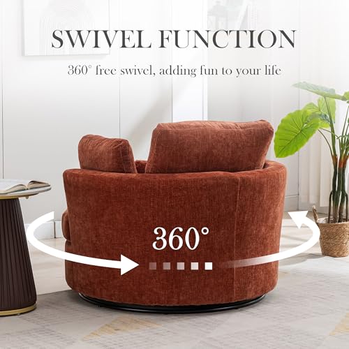 Aoiy & Wifon 42.2" W Oversized Swivel Barrel Chair with Ottoman, Upholstered Round Accent Chair with Storage Ottoman, Chenille, Beige