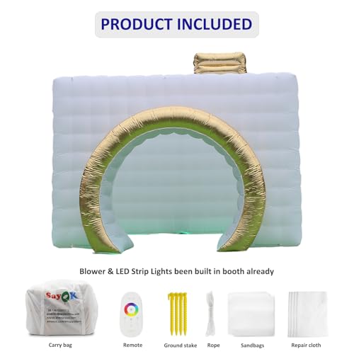 SAYOK Inflatable Party Tent Inflatable Nightclub White Inflatable Camera Photo Booth Enclosure Inflatable Cube Tent for Event, Show, Exhibition, Bars