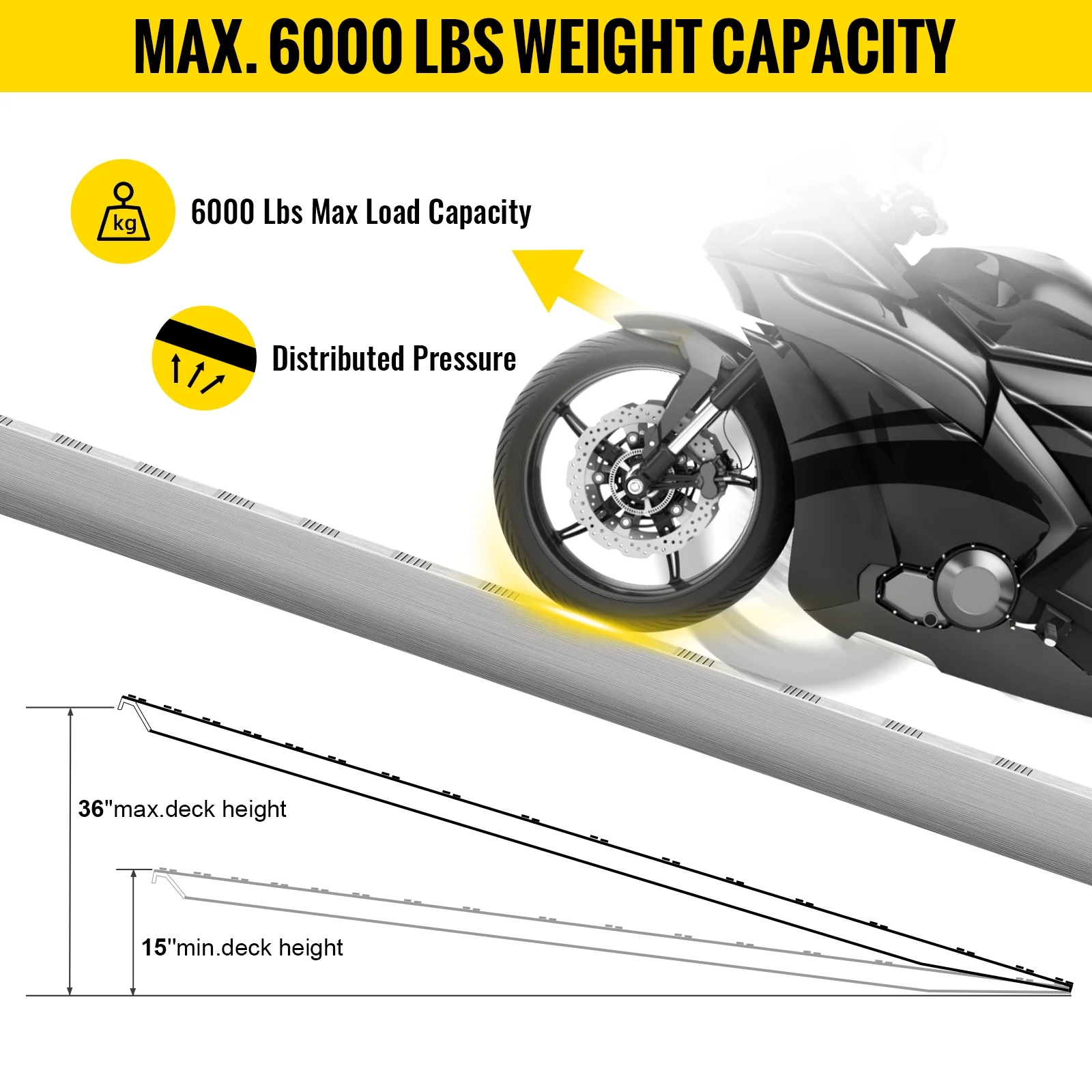 VEVOR Aluminum Loading Ramps 6000 LBS for ATVs, Motorcycles, Mowers, Cars and Truck, 72x15" Heavy Duty Ramps with Treads, 2 Pieces