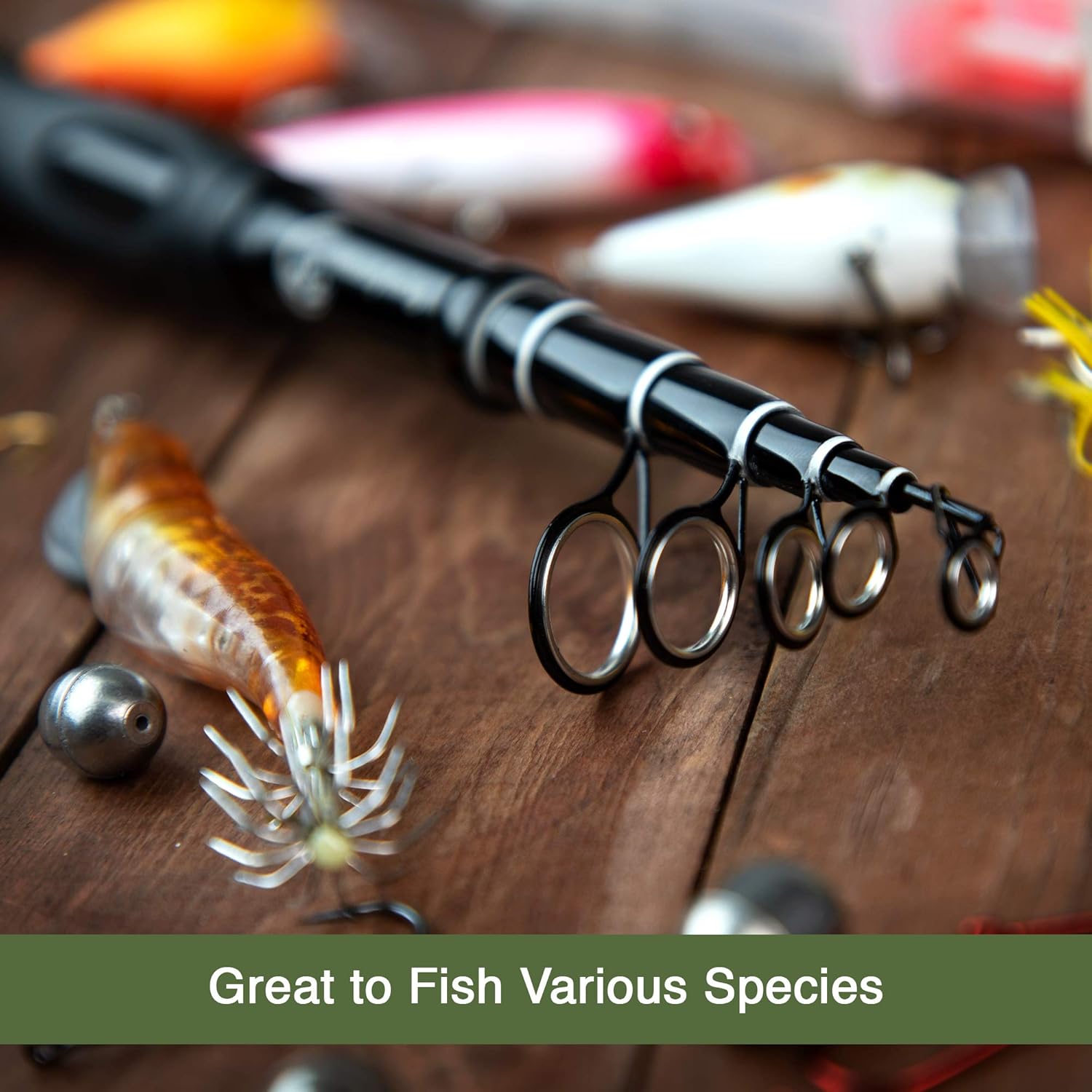Telescopic Fishing Rod, Lightweight Carbon Fiber - Collapsible Freshwater and Saltwater Fishing Pole for Travel, Boating Trips - Durable