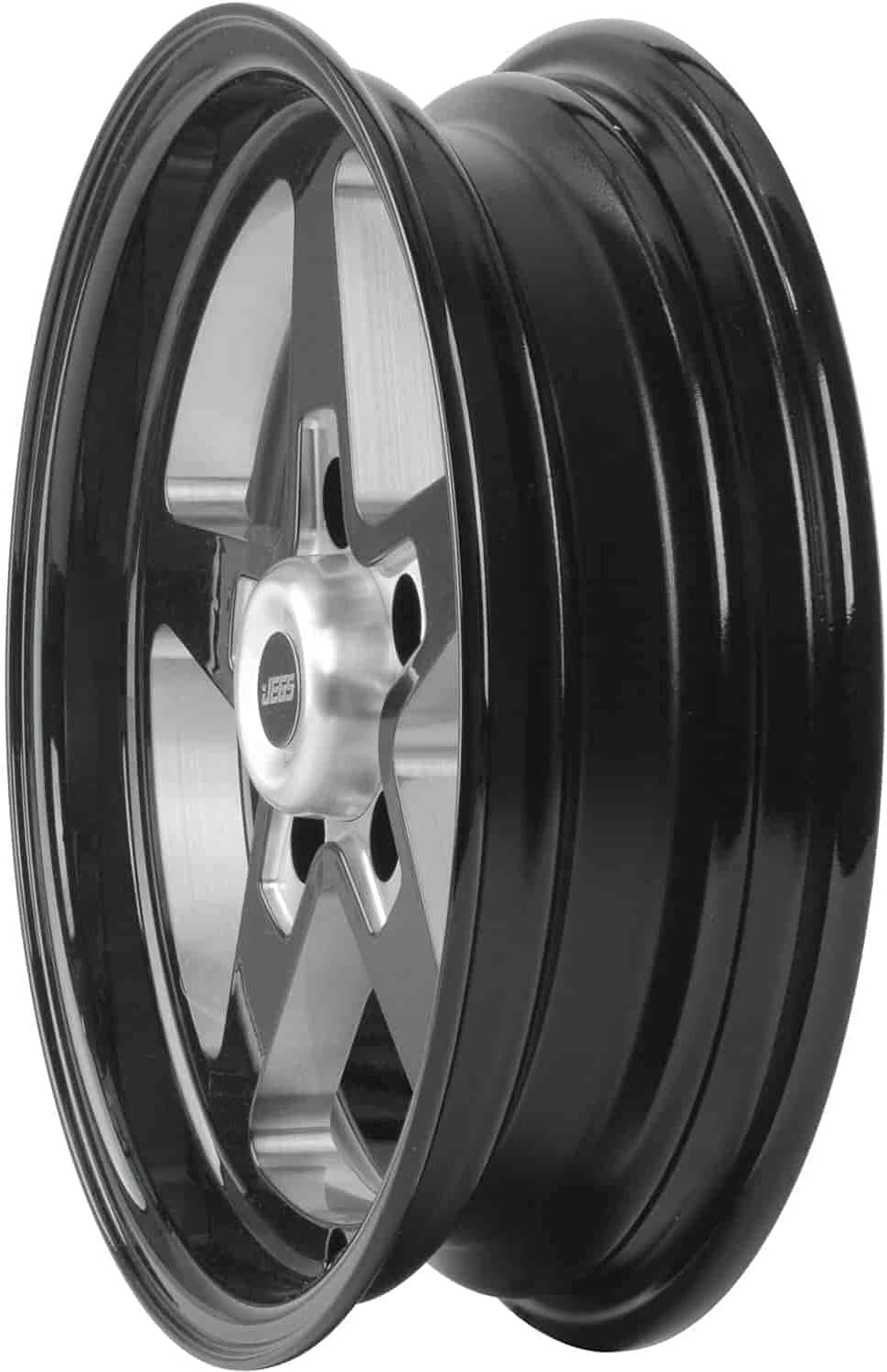 JEGS SSR Star Aluminum Wheel 15” x 4” | 5 x 4.75” Wheel Bolt Pattern Spacing | -19 mm Offset | 1.75” Backspacing | Gloss Black Powder Coat | 3.27”