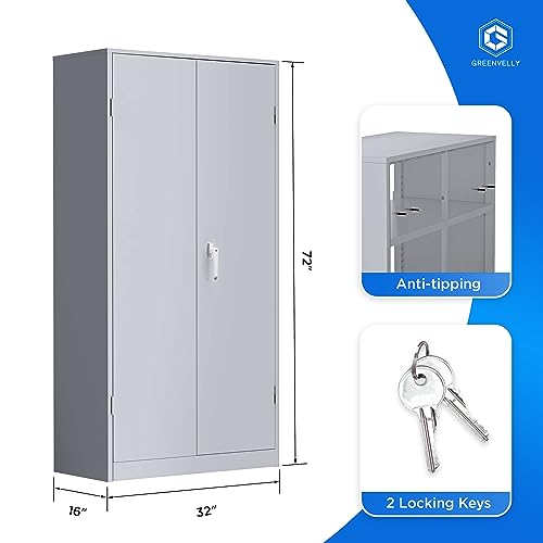 Greenvelly Metal Storage Cabinet, 72" Black Locking Storage Cabinets with Doors and 4 Shelves, Metal Cabinet for Garage Home Office, Classroom