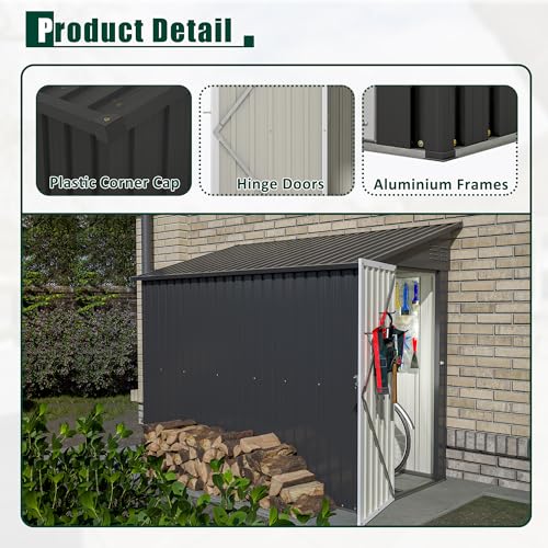 4×8 FT Outdoor Metal Storage Shed,Heavy-Duty Lean to Storage Shed with Floor Base,Garden Tool Metal Storage House W/Lockable Door and 2 Air Vents